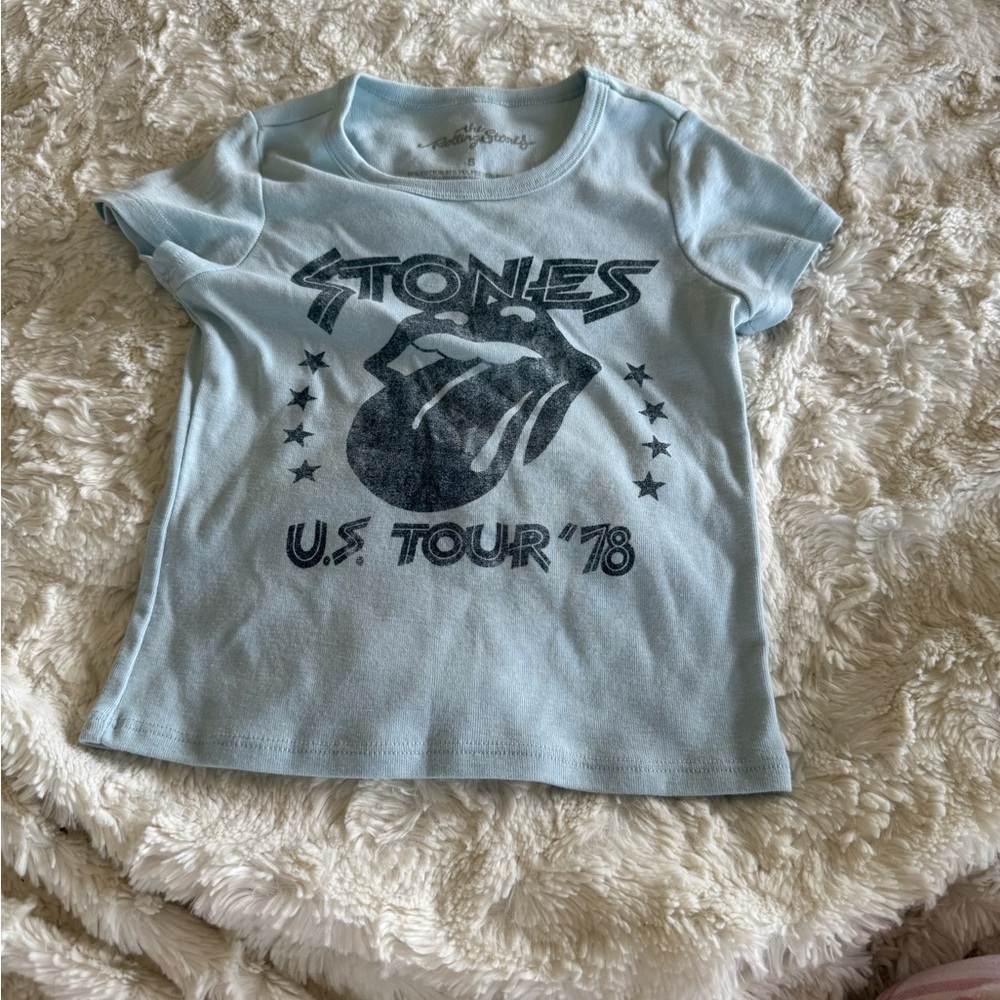 The Rolling Stones Blue Cropped Short Sleeve Tee